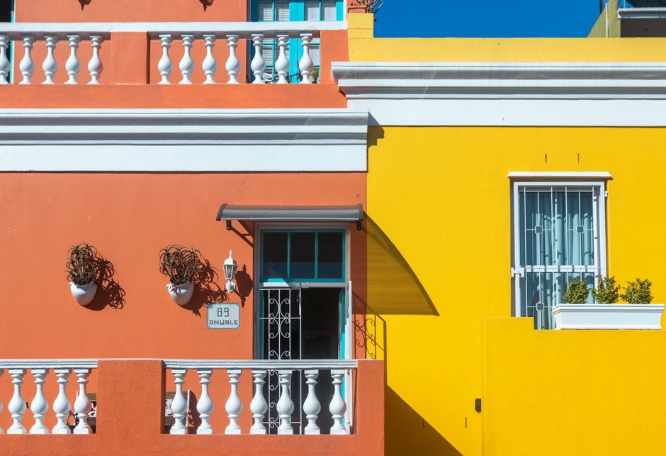 Painted house facade with window trim
